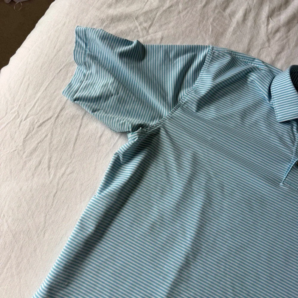 Peter Millar Summer Comfort XXL Blue‎ White Striped Golf Polo Shirt M Logo
